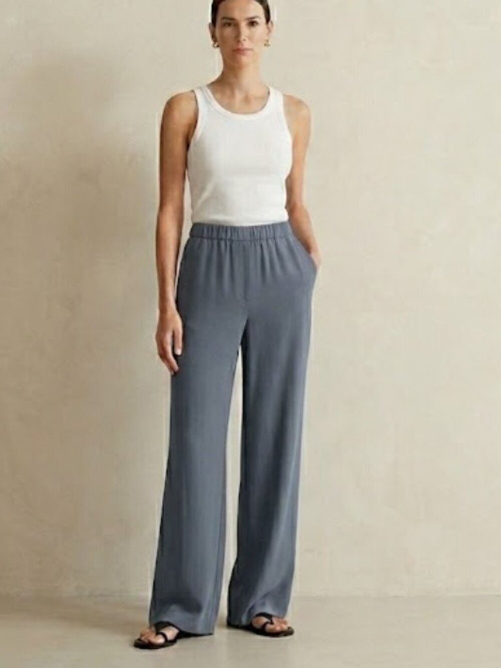 EILEEN FISHER Silk Georgette Crepe Wide-Leg Pant